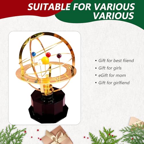 Rotating Solar System Metal Ornament - Handcrafted Orrery Model with 5 Planets, Educational Desk Decor for Astronomy Enthusiasts, Home & Office Decoration (Black)