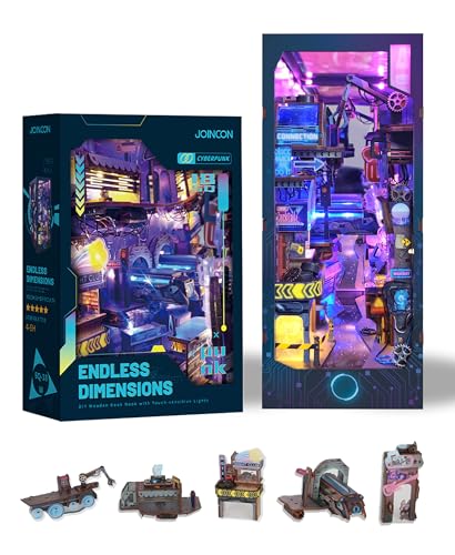 Cyberpunk Book Nook Kit with LED Light - 3D Wooden Puzzles Book Nook for Book Shelf Decor - DIY Dollhouse Kit - Excellent Create Your Own Cyberpunk World (Endless Dimensions)
