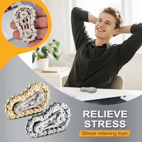 2 Pieces Bicycle Chain Gear Decompression Toy, Children and Adult Finger Spinning top, Cool Office, Travel, Meeting Desktop Small Toy, Durable Mechanical Belt with Smooth Bearings EDC