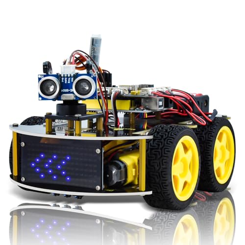 KEYESTUDIO Smart Car Kit,4WD Programmable DIY Starter Kit for Arduino for Uno R3,Electronics Programming Project/STEM Educational/Science Coding Kit for Teens Adults15+
