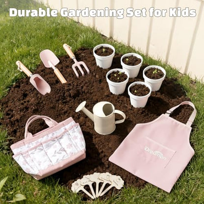 Kids Gardening Set, Quality Garden Tool Kit for Toddler, Outdoor Toys Gift - color: Pink