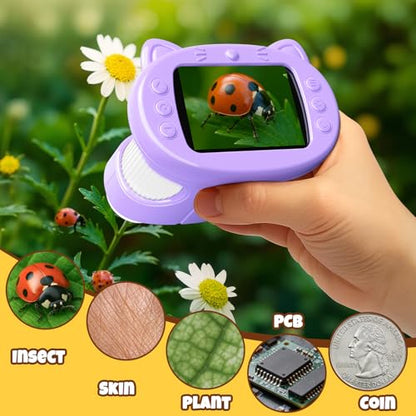 Handheld Digital Mini Microscope for Kids: 1000X 4K 2.4" Microscopes Toys - color: Purple