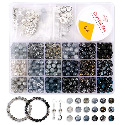 Tunmiok Glass Beads for Bracelets Making Kit, Jewelry Making Supplies with Charms, Crystal String, Spacer Beads, DIY Bracelet Necklace Craft Kit for Adults (Black) - color: Black