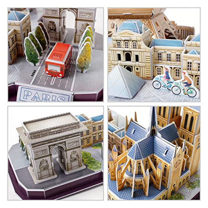 Revell Paris Skyline 3D Puzzles for Adults and Kids Ages 10 Years and up Arts Crafts Building - Eiffel Tower, Notre Dame, Louvre, Arc de Triomphe - 114 Pieces