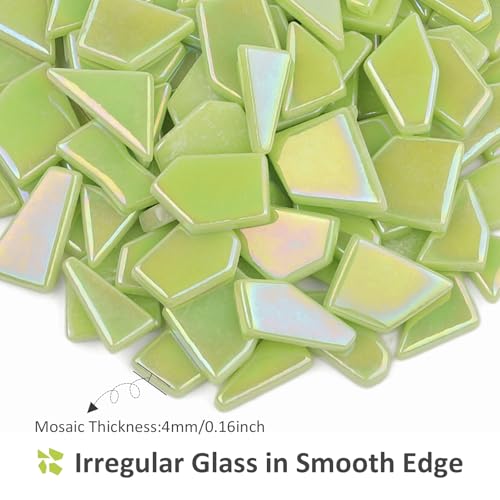 Youway Style 200g Iridescent Green Glass Mosaic Tiles for Crafs Bulk - color: Grass Green, size: 200g