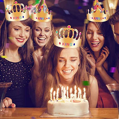 Gold Paper Crowns, Diy Birthday King Crowns Craft to Decorate, Paper Prince Princess Crown Hats for School Classroom - style: 38 (25 Crowns+13 Sticker Gems)