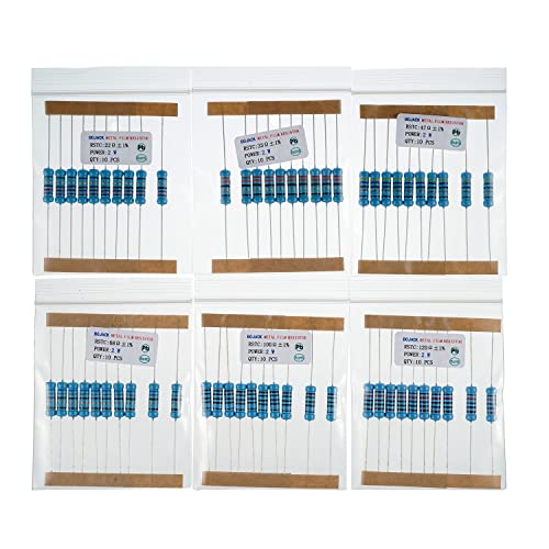 BOJACK 300 Pcs 30 Values Resistor Kit 1 Ohm - 1M Ohm with 1% 2W Metal Film Resistors Assortment - size: 2 W