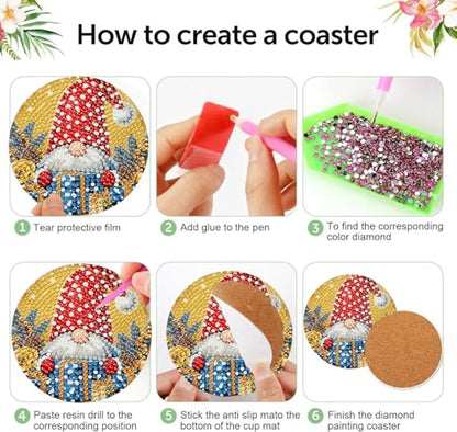 8 Pcs Diamond Art Coaster Kit for Adult with Holder, Diamond Coasters 4x4in - color: Gnomes Coasters, size: 8 Pcs 4x4in