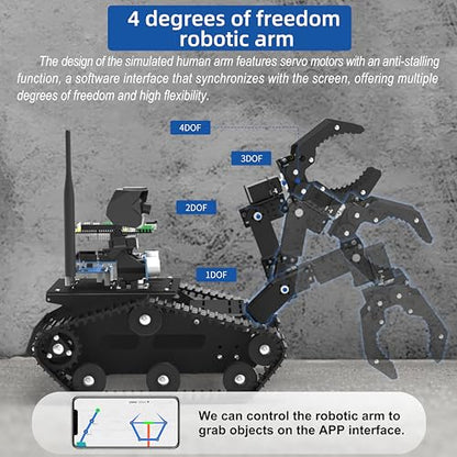 Smart Robot Car Kit with Robotic Arm HD Camera for Mega 2560, Utility Intelligent Tank Chassis Robotics Vehicle, Smart Learning & Educational Robot Toys by iOS Android PC Controlled