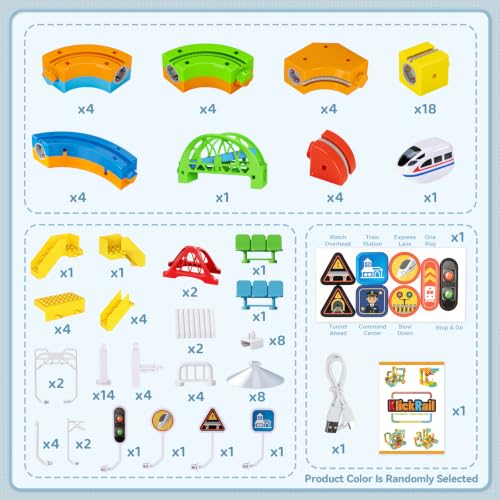 SOCBTNSO 112 PCS KlickRail 3D Modular Electric Train Set for Kid 3-8 - size: 112PCS