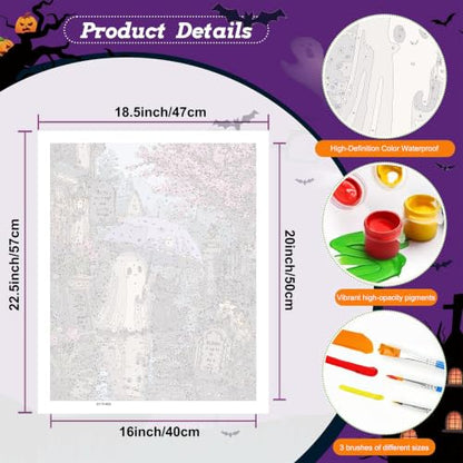 Halloween Paint by Numbers Kit for Adults,Ghost Adult Paint by Number 16x20 - color: Halloween Ghost Cat, size: 16*20inch