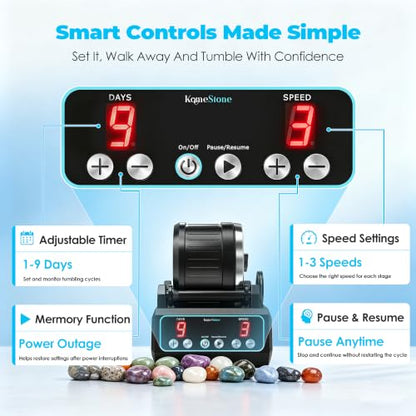 KomeStone K1 Pro Quiet Brushless Rock Tumbler Kit for Adults & Hobbyists - color: Blue Border