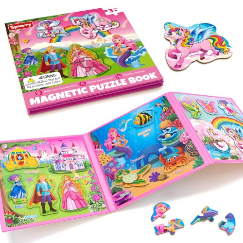 SYNARRY Magnetic Unicorn Mermaid Princess Puzzles for Kids 3-5, Travel Toys