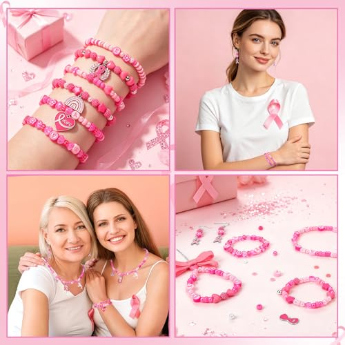 UPINS 2100Pcs Breast Cancer Awareness Beads Kit for Jewelry Making Bracelet - color: Pink