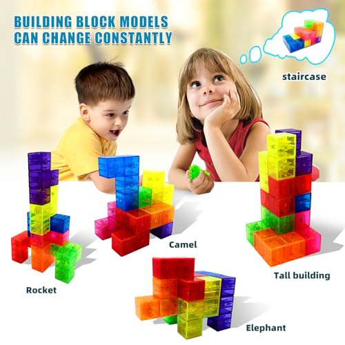 Magnetic Building Blocks Magic Magnetic 3D Puzzle Cubes, Set of 7 Multi Shapes Magnetic Blocks with 54 Guide Cards, Parent-Child Interactive Children's Educational Toys (7 Color) - color: 7color