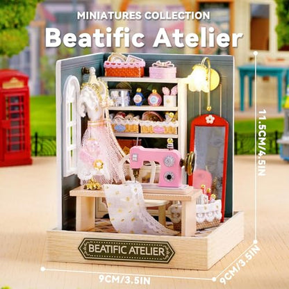 Flever Dollhouse Miniature DIY House Kit Creative Room with Furniture for Romantic Valentine's Gift (Beatific Atelier) - color: Beatific Atelier