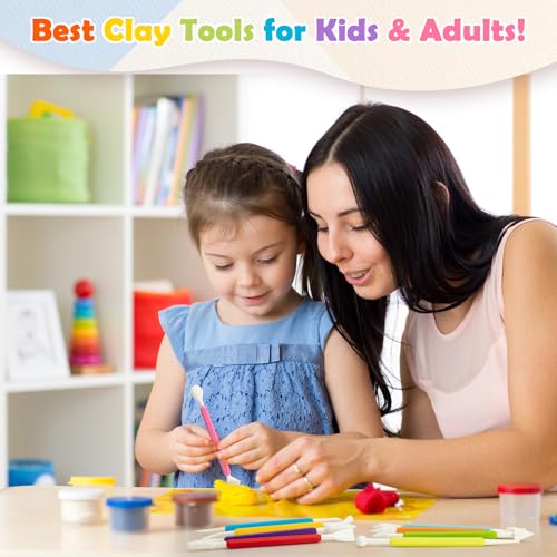 2 Set Air Dry Clay Tools, 18PCS Polymer Clay Tools Kit for Modeling, Plastic Clay Tools Sculpting for Kids, Adults, Molding, Shaping, Carving, Dotting, Trimming, Pottery, Craft Supplies Accessories - color: 18PCS