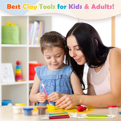 2 Set Air Dry Clay Tools, 18PCS Polymer Clay Tools Kit for Modeling, Plastic Clay Tools Sculpting for Kids, Adults, Molding, Shaping, Carving, Dotting, Trimming, Pottery, Craft Supplies Accessories - color: 18PCS