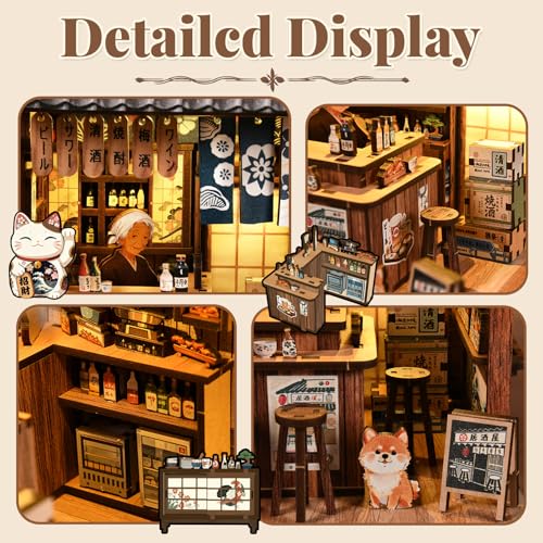DIY Book Nook Kit, 3D Wooden Puzzles for Adults, Japanese Izakaya - color: Sakura Alley Sake Bar