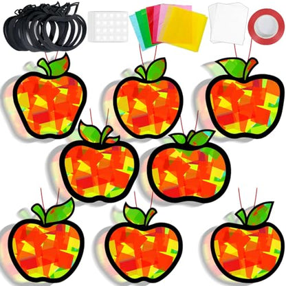 QOUBAI 32 Sets Apple Suncatchers Craft Kit DIY Window Stained Glass Effect Fall Apples Paper Craft for Home School Classroom Decor Kid Birthday Gifts Creative Art Projects Activity Game - style: Apple