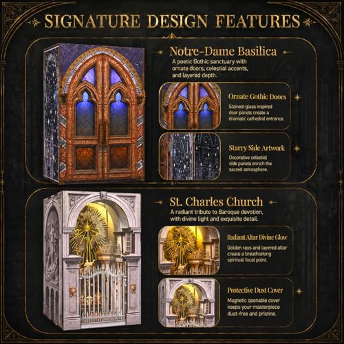 MiniCity 2-Piece Book Nook Kit Set, Miniature Dollhouse Kit for Beginner - color: Notre-dame Bacilica & St. Charles Church