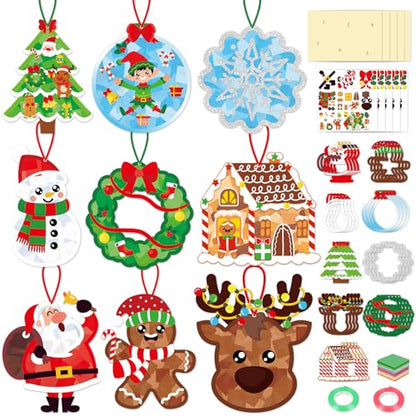 Renbuzhu 36PCS Christmas Crafts Bulk: Xmas Paper Suncatchers DIY Kit for Winter Holiday Activities Decorations, Window Stained Glass Effect Art Ornaments - style: christmas holiday