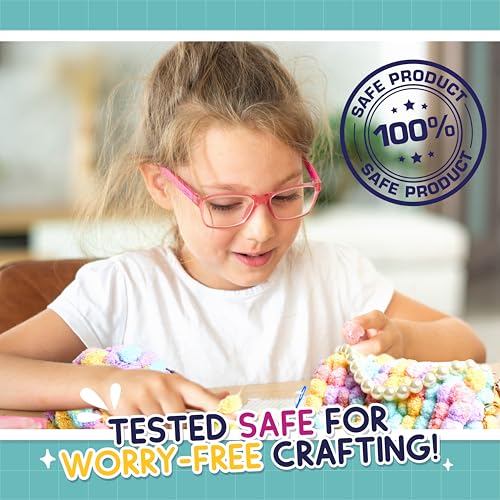 PURPLE LADYBUG Make Your Own Pompom Purse Craft Kit - Girls Arts and Crafts Ages 8-12, Gifts for Girls 6-12 Years Old, Sewing Kit for Girl Ages 8-12, Girl Valentines Gift - style: Pompom Purse