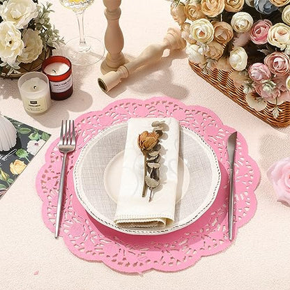 Yexiya 200 Pcs Lace Paper Doilies 14 Inch Round Foil Placemats, Pink - color: Pink