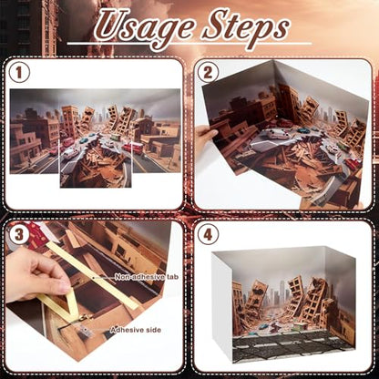 AmazingSpark 2 Set Earthquake Themed Diorama Box and Road Cracked Sticker Decor, Earthquake Diorama Project Supplies Set, Cardboard Display Case Kit & Card with Double Sided Tapes for DIY Crafts - style: Earthquake