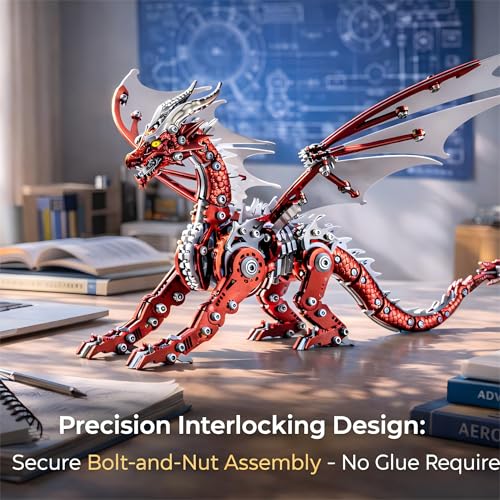 3D Metal Puzzles for Adults, Mechanical Dragon Model Kit - color: Pterosaur-red