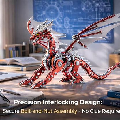 3D Metal Puzzles for Adults, Mechanical Dragon Model Kit - color: Pterosaur-red