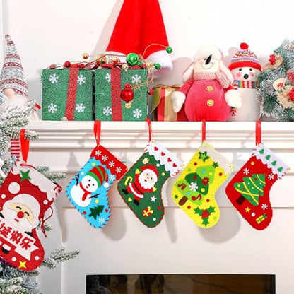 Yssreey 8 Sets Christmas Felt Crafts DIY Christmas Felt Stockings with Ornaments Handmade Sewing Sock Kits Create Your Own Christmas Stockings for Kids Christmas Favors