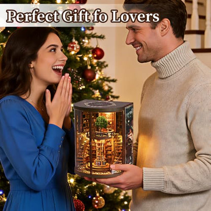 Book Nook Kit for Adult-3D Wooden Puzzles Miniature Library Bookshelf Insert Bookend Decor，Adult Miniature Model with LED Light and Dust Cover, Touch Switch, Adult Craft Kits Gift - style: Wisdom Rings