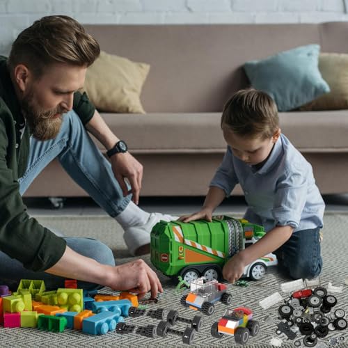 160PCS Wheels and Axles Sets Car Parts Building Kit with Tires, Windshield, Chassis & Steering Wheel Compatible with Major Brands - Educational Toys for Kids