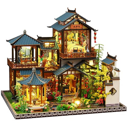 DIY Book Nook Kit - DIY Miniature Dolls House Kit with Furniture and LED Light, 3D Puzzle Wooden Art Bookends, Model Kits for Adults to Build (Yayun Lanting) - style: Yayun Lanting