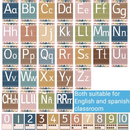 41 Pcs Boho Alphabet for Classroom Boho ABC Posters and 0-10 Number Cards Number Line Suitable for English Classroom and Spanish Classroom (English and Spanish ABC Boho) - color: Spanish Abc Boho