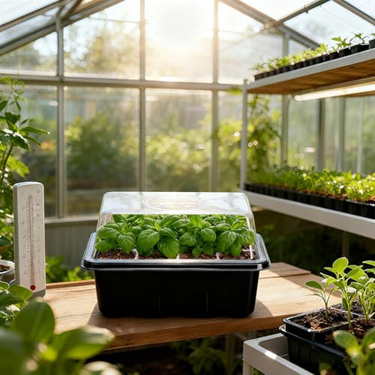 Bonviee 5-Pack Seed Starter Trays, Humidity Dome, Base, 12-Cell Tray, Black - color: Black, size: 5 Packs