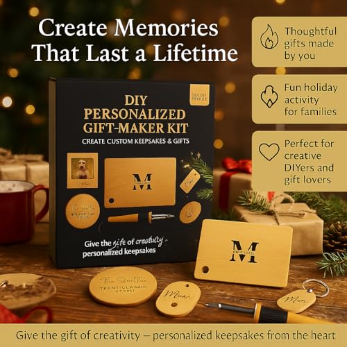 DIY Woodburning Gift-Maker Kit — Screen-Free Holiday Break Activity (Ages 12+) — Personalize Cutting Board, Coasters, Keychains & Frame — Tool, Tips, Instructions, Wood Blanks Included