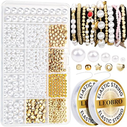LEOBRO Pearl Beads for Bracelets, White Beads for Jewelry Making, Friendship Bracelet Kit, Crafts & DIY Jewelry Bracelet Making Kit - color: White