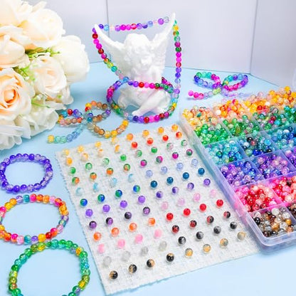 XSEINO About 144 Colors 1200PCS 6mm Crack Glass Beads Bracelet Making Set - color: Mixed Crackle Beads