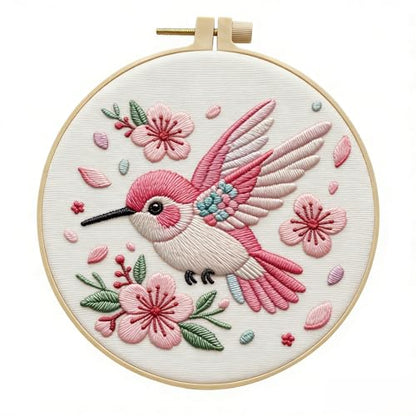 JJFox Embroidery Kit for Beginners and Adults, DIY Hand Embroidery Starter Kit with Cute Pattern, Cross Stitch Needlepoint Set with Hoop, Threads and Instructions (Hummingbird) - color: Hummingbird