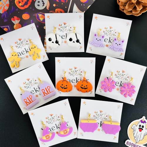 Xaekicr Halloween Polymer Clay Cutters Set – 8Pcs Clay Cutters for Earrings, Pumpkin Skull Witch Hat Molds for DIY Clay Jewelry Making - color: J color