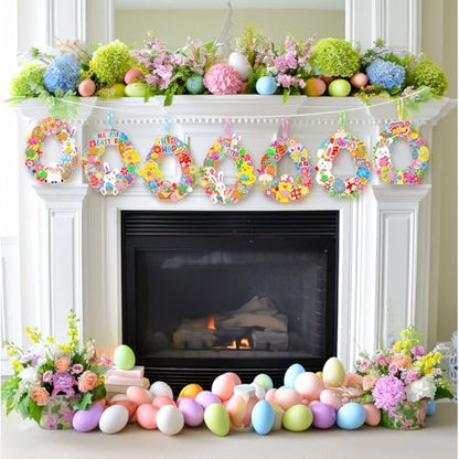 Hollowfly 48 Sets Easter Wreath Craft Kits DIY Paper Ornaments Stickers - style: Happy Easter