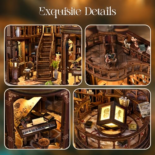 DIY Book Nook Kit, 3D Wooden Puzzle Miniature Booknook Bookend Bookshelf Decor with LED Light,Cherry Blossom Bookstore Bookshelf Insert Booknook, Book Nook Kits for Adults