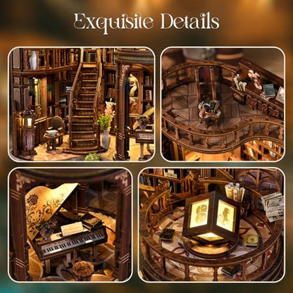 DIY Book Nook Kit, 3D Wooden Puzzle Miniature Booknook Bookend Bookshelf Decor with LED Light,Cherry Blossom Bookstore Bookshelf Insert Booknook, Book Nook Kits for Adults