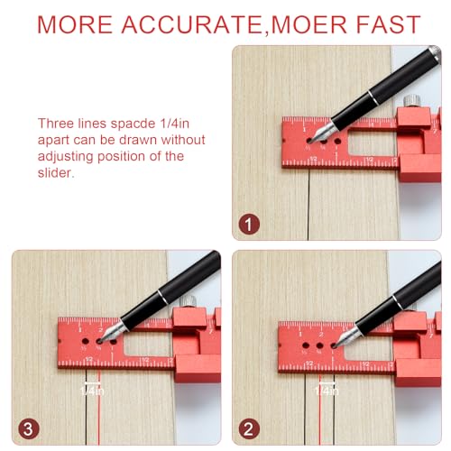Pocket Ruler Woodworking T-Ruler 3pcs Aluminum Woodworking Rulers Scribing Ruler with Metric/Inch Measurements (Red)
