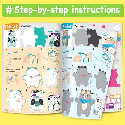 EZCRA Bear Sewing Kit for Kids Ages 4-8 - 4 Beginner Felt Projects - color: Bear 4-in-1