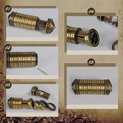Cryptex Da Vinci Code Mini Cryptex Lock Puzzle Boxes with Hidden Compartments Anniversary Valentine's Day Romantic Birthday Gifts for Her Gifts for Girlfriend Box for Men - color: Brass