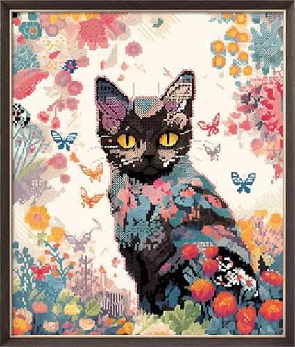 Leczany Cross Stitch Stamped Kits for Adults or Kids Patterns Craft Kit Starter Needlepoint Full Range of Embroidery Kits for Beginner DIY 11CT 3 Strands | Colorful Cat 14.2×16.9 inches - color: 11CT Stamped kits,Colorful Cat 14.2×16.9 inches