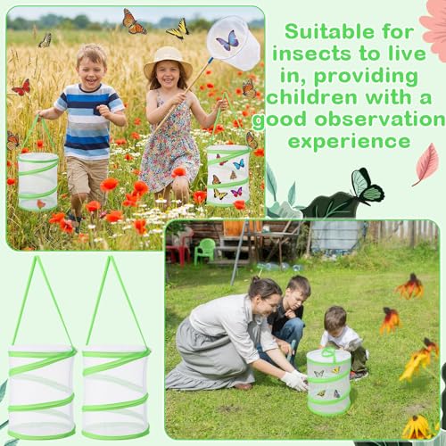 Sherr 12 Pack Butterfly Habitat Cage, 9"x11" Pop-up Mesh Butterfly Net Terrarium, Reusable Caterpillar Raising Kit, Portable Bug Catcher Enclosure for Transporting and Raising Critter (Green) - color: green